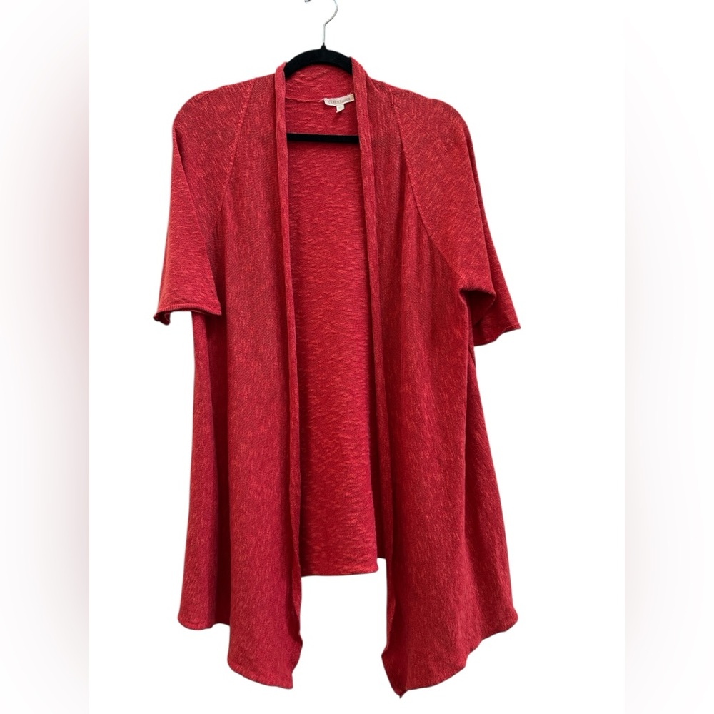 Eileen Fisher Linen Cotton Open Front Drape Cardigan Rust L Lagenlook